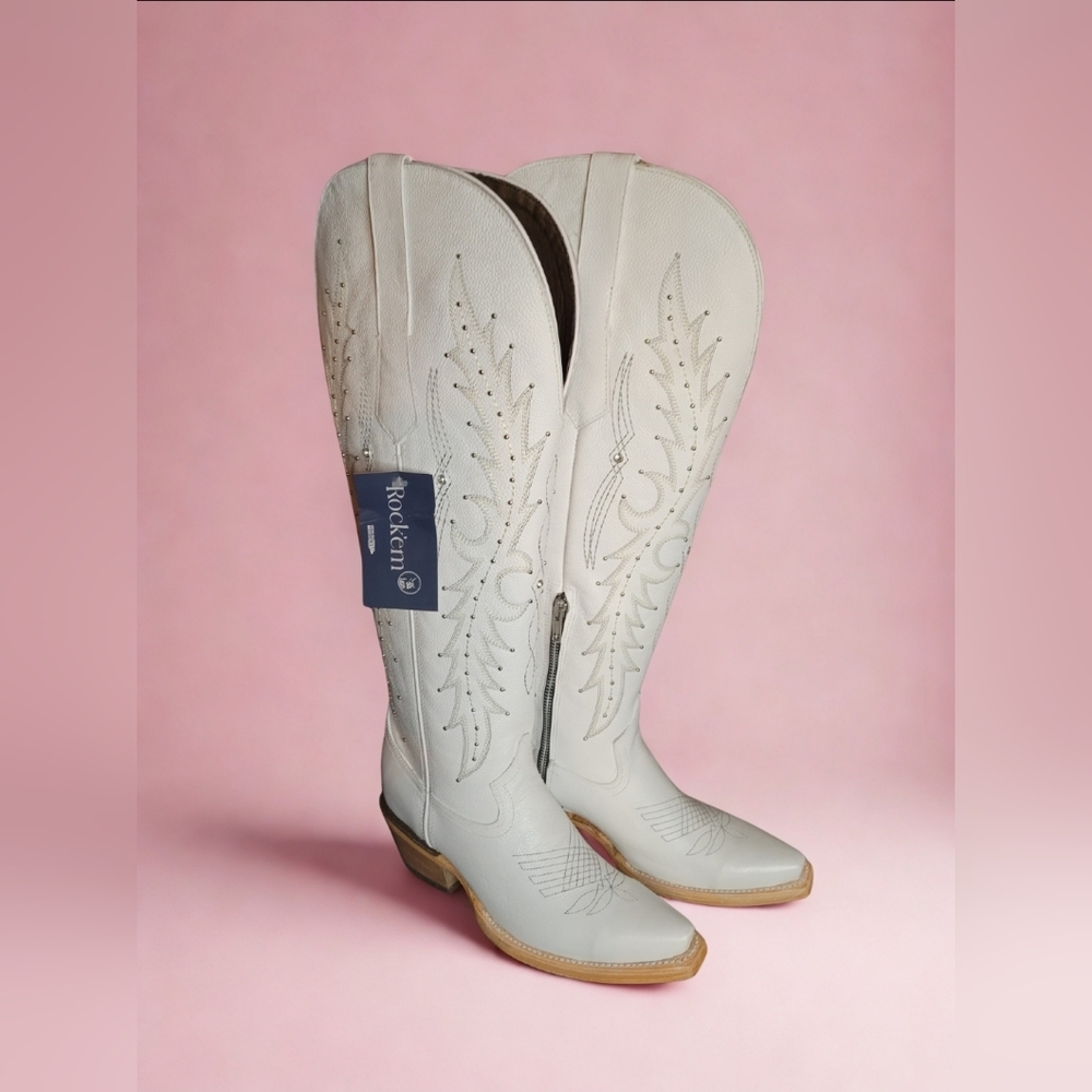 Paulina Tall Wide Calf Friendly Snip Toe Cowgirl Boot White Women's 6